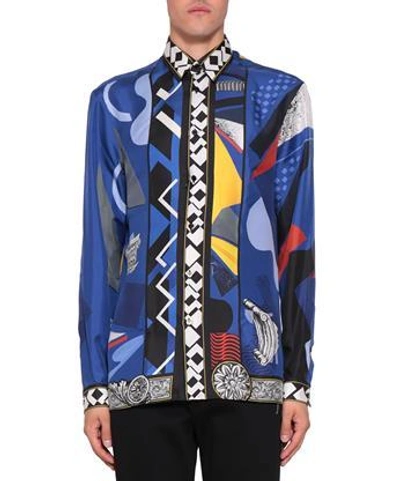 Versace Silk Shirt In Blu