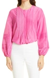 Kobi Halperin Marika Pintuck Cotton & Silk Blouse In Pink Lady
