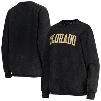 Pressbox Women's Black Colourado Buffaloes Comfy Cord Vintage-like Wash Basic Arch Pullover Sweatshirt