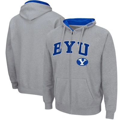 Colosseum Men's Heathered Gray Byu Cougars Arch Logo 3.0 Full-zip Hoodie