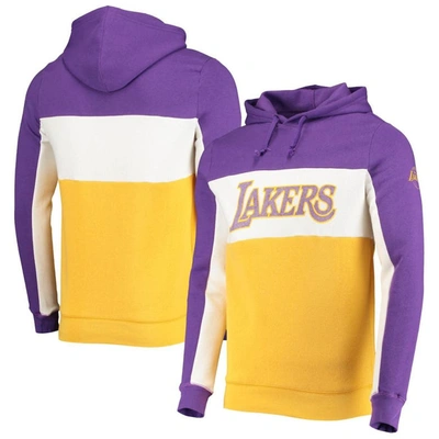 Junk Food Men's Purple And White Los Angeles Lakers Wordmark Colorblock Fleece Pullover Hoodie