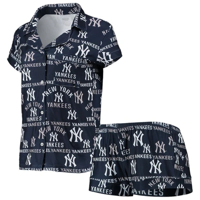 Concepts Sport Women's Navy New York Yankees Fairway Shirt And Shorts Sleep Set