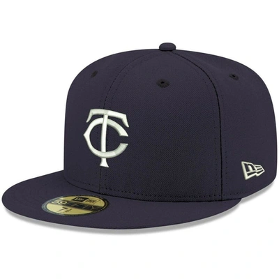 New Era Men's Navy Minnesota Twins Logo White 59fifty Fitted Hat In Navy/navy