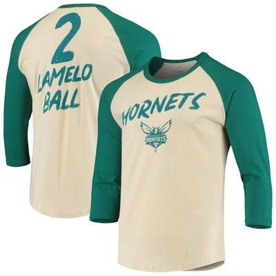 Fanatics Men's Lamelo Ball Cream Charlotte Hornets Nba 3/4 Sleeve Raglan T-shirt
