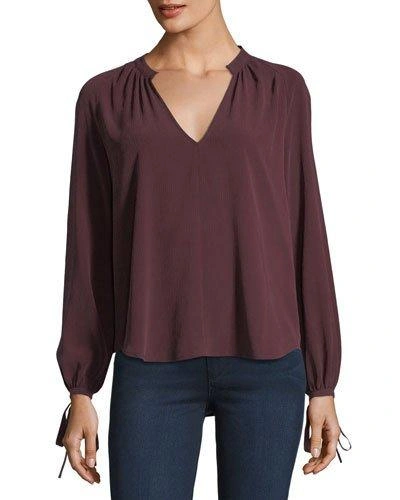 Ag Karina V-neck Long-sleeve Top In Washed Deep Currant