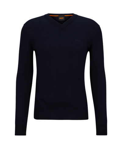 Hugo Boss Boss Men's Regular-fit V-neck Sweater In Dark Blue