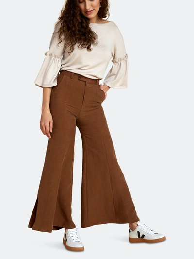 Akala Buttoned Wide Leg Pant In Brown