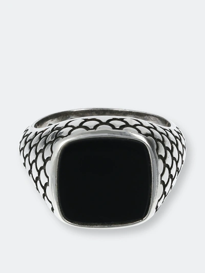 Albert M. Chevalier Ring With Square Stone And Mermaid Texture In Grey