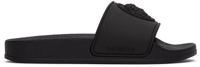 Versace Little Kid's And Kid's Missing English Localizza Embossed Slide Sandals In Black