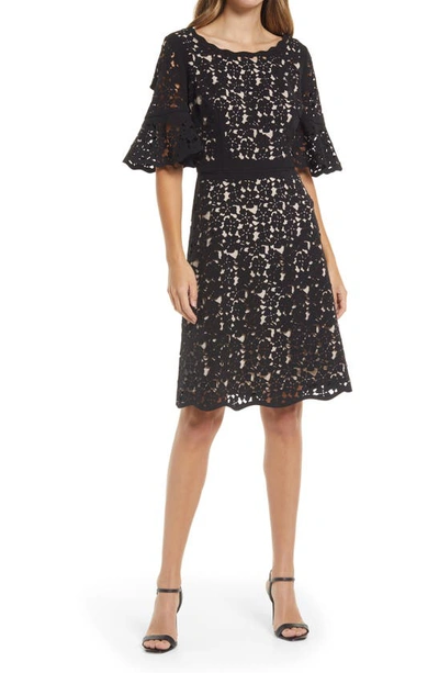 Shani Laser Cut Floral High-low Cocktail Dress In Black