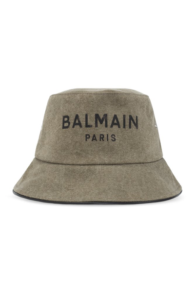 Balmain B-army Logo-print Piped-trim Bucket Hat In Green