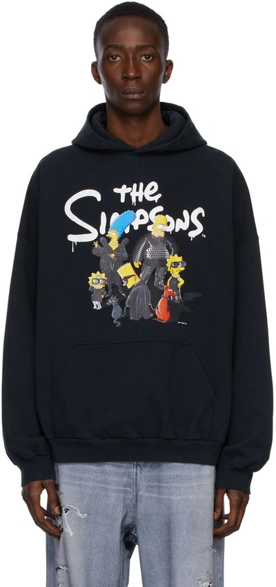 Balenciaga The Simpsons-print Cotton-jersey Hooded Sweatshirt In 1000 Black