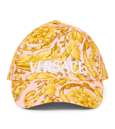 Versace Pink Baroque Print Logo Baseball Cap In Yellow