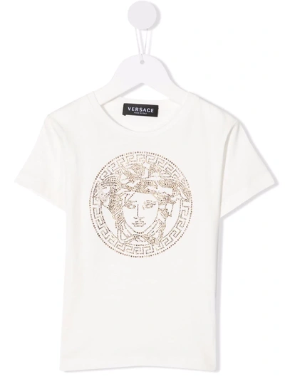 Versace Kids' Embellished-medusa T-shirt In White