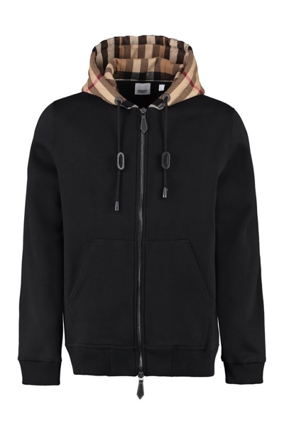 Burberry Check-hood Panelled Hoodie In Nero