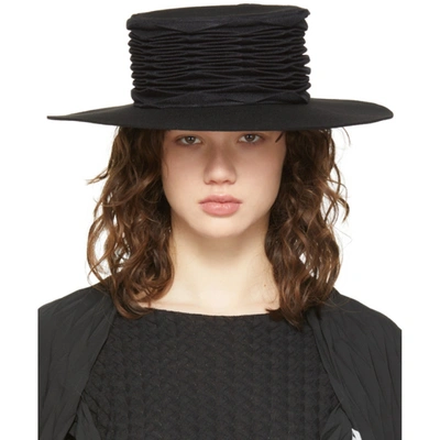 Issey Miyake Black Pleated Flat Hat In Schwarz