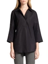 Akris Punto Kimono-sleeve Split-neck Blouse, White In Black