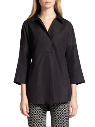 Akris Punto Kimono-sleeve Split-neck Blouse, White In Black