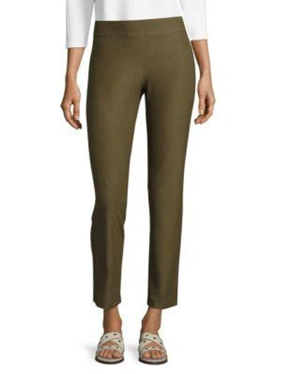 Eileen Fisher Washable Crepe Slim-leg Ankle Pants, Plus Size In Olive
