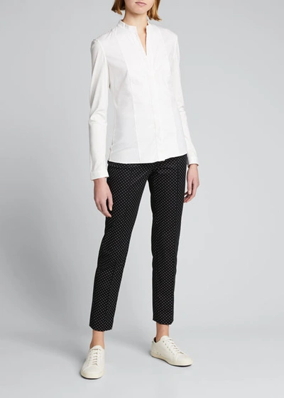 Akris Punto Long-sleeve Cotton Jersey-back Blouse In Cream