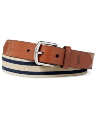 Polo Ralph Lauren Men's Stretch Striped Webbed Belt In Medium Khaki/navy