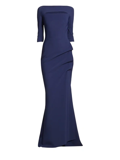 La Petite Robe Di Chiara Boni Kate Slit-detail Boatneck Gown In Blue Notte