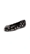 Tory Burch Minnie Stamped Floral Travel Ballet Flat In Black