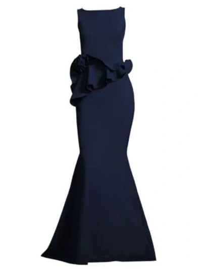 La Petite Robe Di Chiara Boni Women's Evan Ruffled Mermaid Gown In Blue
