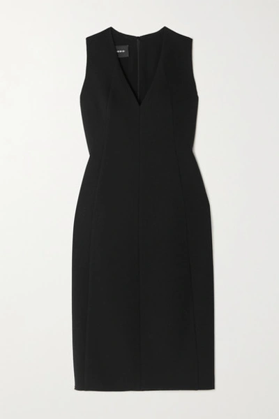 Akris V-neck Sleeveless Wool-crepe Sheath Dress In Navy