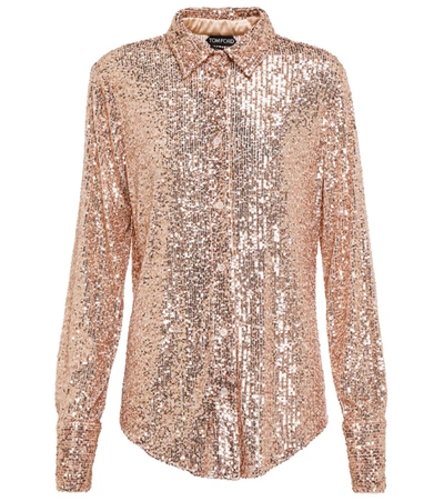 Tom Ford Sequinned Long-sleeve Shirt In Pale Pink
