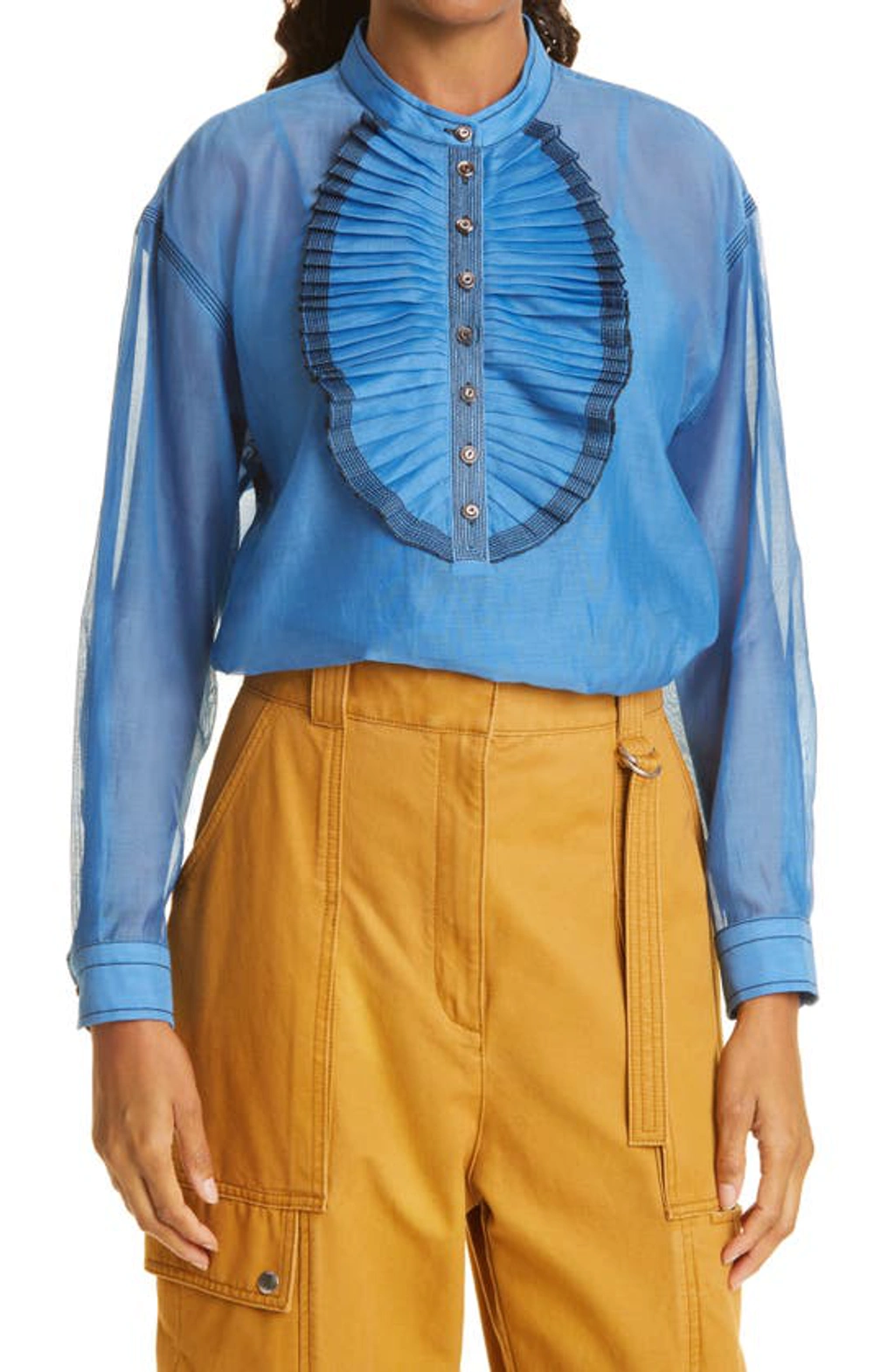 Zara Blouse M Sheer Ruffled Metallic Thread Paisley Multi