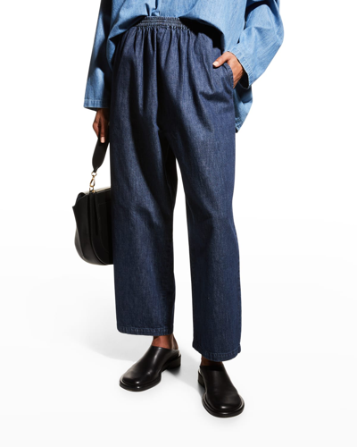 Eskandar Cotton Japanese Trousers In Jean Dark