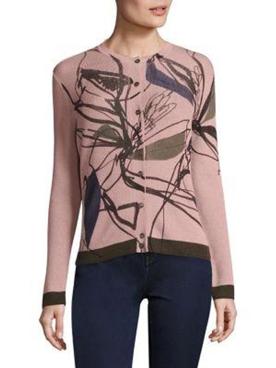 Piazza Sempione Printed Crewneck Cardigan In Pink Green