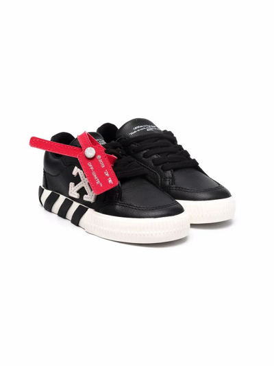 Off-white Kids' Vulcanized Brand-embossed Leather Low-top Trainers In Black