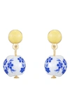 Ettika Chinoiserie Imitation Pearl Drop Earrings In Blue / White