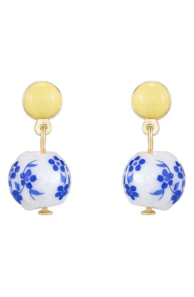 Ettika Chinoiserie Imitation Pearl Drop Earrings In Blue / White