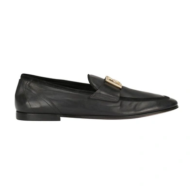 Dolce & Gabbana Leather Ariosto Slippers Loafers In Black