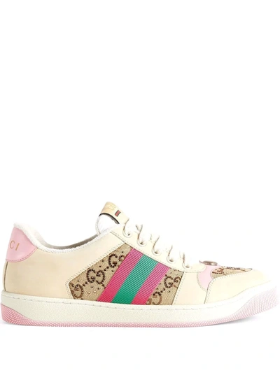 Gucci Crystal-embellished Gg Screener Sneakers In White