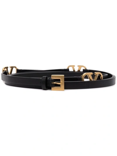 Valentino Garavani V-logo Buckled Leather Belt In Black