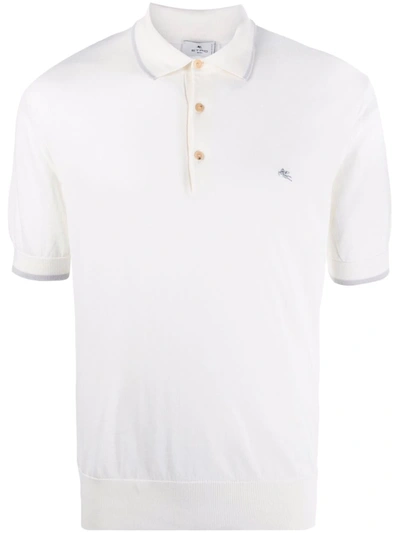 Etro Embroidered-logo Knit Polo Shirt In Weiss | ModeSens