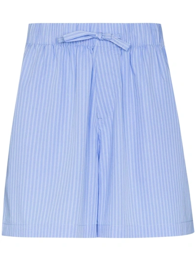 Tekla Poplin Pinstriped Pajama Shorts In Blue