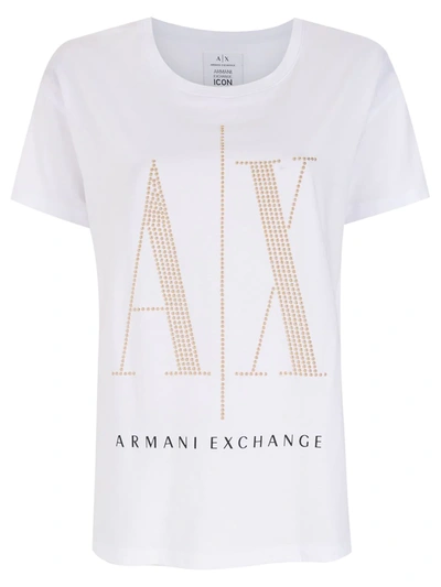 Armani Exchange Sequin Logo T-shirt In White