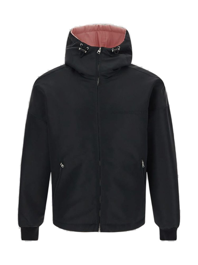 Alexander Mcqueen Logo Embroidered Windbreaker Jacket In Black