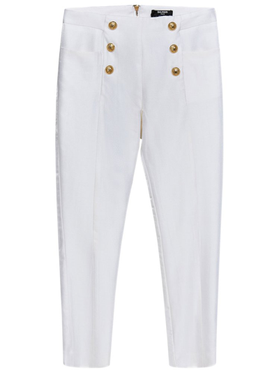 Balmain Kids' Double-breasted Button Trousers In Bianco