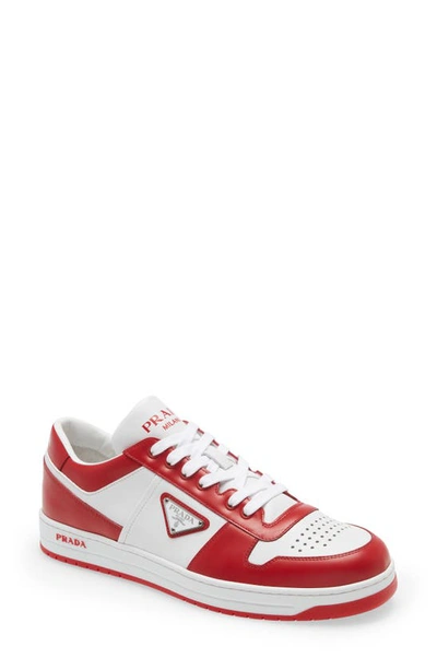 Prada Men's Downtown Logo Low-top Leather Sneakers In White