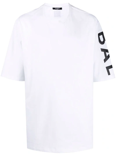 Balmain Side Logo Print Over Jersey T-shirt In White,black