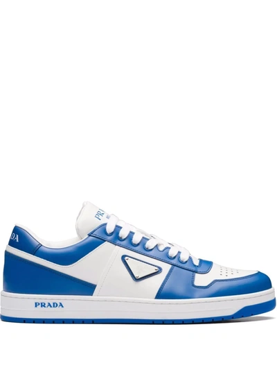 Prada Downtown Sneakers In Brushed Leather In Light Blue
