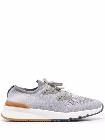 Brunello Cucinelli Cotton Blend Knit Sneakers In Grey