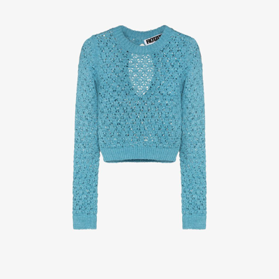 Rotate Birger Christensen Rotate Patricia Cropped Knitted Jumper In Blue