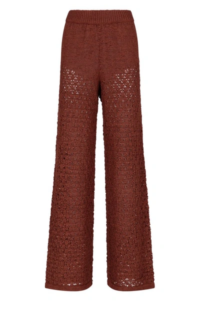 Rotate Birger Christensen Rotate Calla Knitted Wide Leg Trousers In Brown